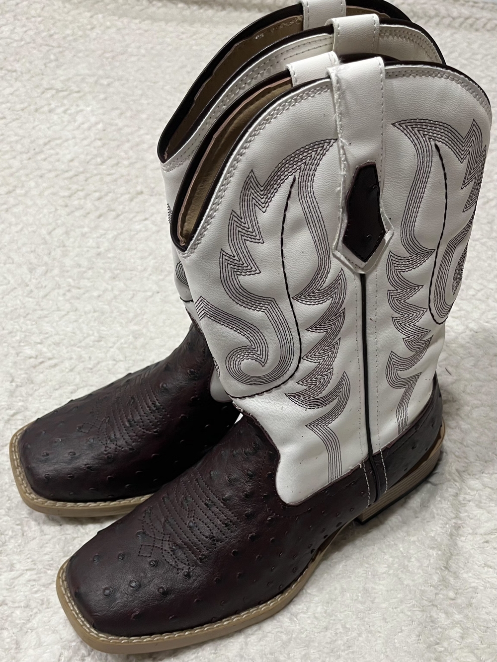 Men's Roper Western Boots Faux Ostrich Brown White Size US 8